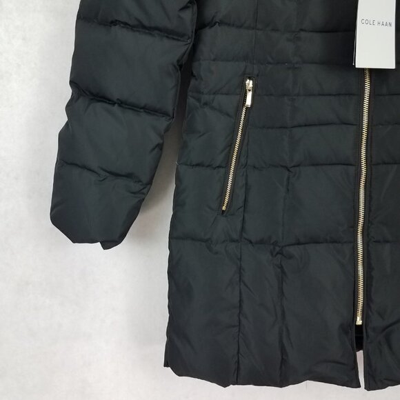 NEW Cole Haan Size XS Taffeta Down Zip up Puffer Coat Shawl Hood/Collar in Black - Picture 7 of 16